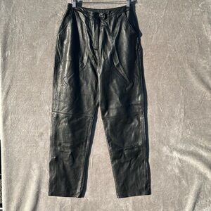 Alfani Black Real Leather Trousers High Waisted Vintage Y2K Style lined size 10